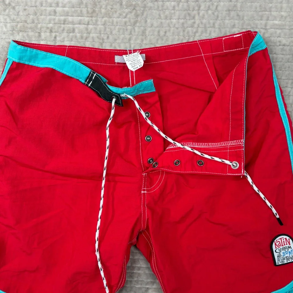 Kanvas by Katin Mens Red Turquoise Nylon Custom Surf Trunks Board Shorts Size 32